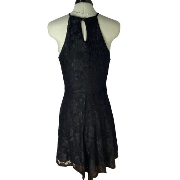 Black Mini Dress Halter Semi Formal Cocktail Lace Fit and Flare Size Small - Picture 2 of 8